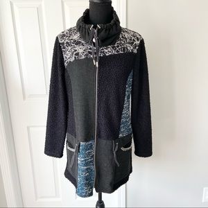 Zoe Fleece High Neck Patchwork  Zip Up Jacket
